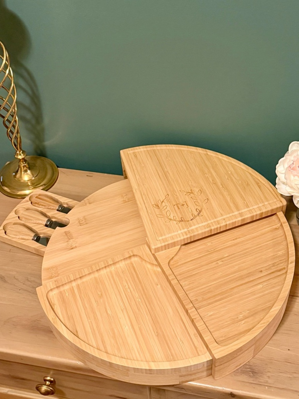 Picnic at Ascot Tiered Bamboo Charcuterie Board Set w Utensils NWOB